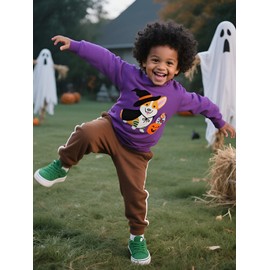 DDSOL Kids Boys Corgi Dog Sweatshirts Cotton Tops Girls Applique Candies Pumpkin Shirt Toddler Spooky Clothes for Size 6