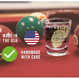 Vintage 1975 Black Printed 1.75oz 1pk Shot Glass - Happy 50th Birthday Gifts Women Men, Cheers to 50 Years, Turning 50 Woman Decorations Decor, Anniversary Bday Party Favors, Best Gift Ideas 1.0