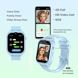 EUNICECG 4G Kids Smart Watch for Boys Girls GPS Tracker Phone SOS Video Call Pedometer Step Counter Alarm Clock HD Camera Calculator Waterproof Digital Gifts Toy 4 5 6 7 8 9 10 11 12 Years Old