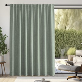 NICETOWN Sage Green Curtains for Sliding Glass Door, Room Darkening Hook Belt/Rod Pocket/Back Tab Light Blocking Thermal Drape Faux Linen Window Treatment for Living Room, W100 x L84, 1 Panel