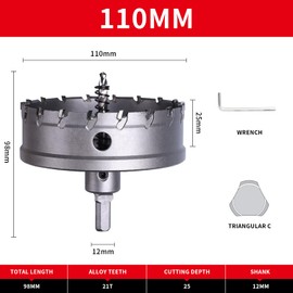 110mm Hole Saw LAIWEI Carbide Hole Cutter Stainless Steel Metal Drill Bit Tungsten Alloy Tip Cutting Diameter (4-5/16"TCT Hole Saw)