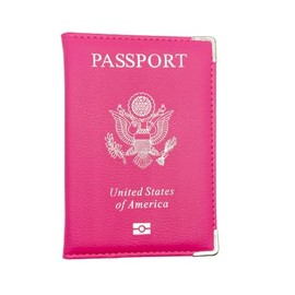 Missmore PU Leather Passport Cover with Silver USA Logo Printed for Travel (Rose)