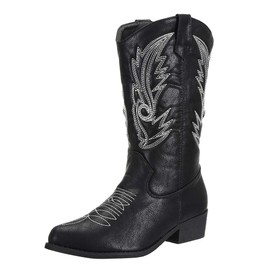 SheSole Women's Wide Calf Western Cowgirl Cowboy Boots Black Size 7