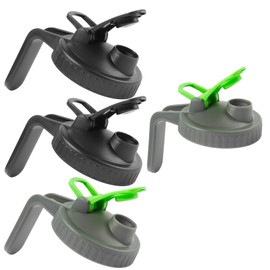 4 Pack Ma-son Jar Pou Spout Lid with Handle Wide Mouth Ma-son Jar Flip Cap Lid Reusable Plastic Leak-proof Airtight Seal Ma-son Jar Pitcher Lid Wide Mouth Jar Pour Lid (2 Black+2 Grey-Green)