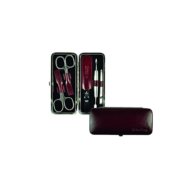 Pfeilring Adult Manicure Case, Cowhide Leather, Bordeaux, 5 Pieces, Nickel