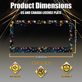 Glitter Stars License Plate Frame Colorful Bright Neon Stars License Plate Stainless Steel Galaxy Car Accessory Funny License Plate Decoration Men Women Size 12.3" x6.3" with Screws