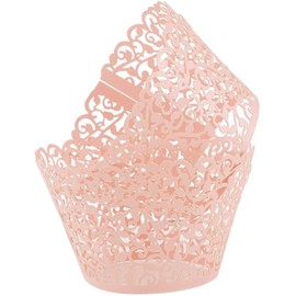 Cupcake Wrappers 50pcs Lace Hollow Out Cupcake Liners Laser Cut Cupcake Papers Cupcake Muffin Cups for Wedding/Birthday Party Decoration (Pink)
