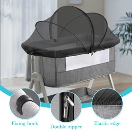 Bassinet Cover Mosquito Net for Crib, Bassinet with Cover Prevents Entry of Insects/Pets, Crib Mesh for Bedside Sleeper/Crib/Travel Crib (Black-Small)