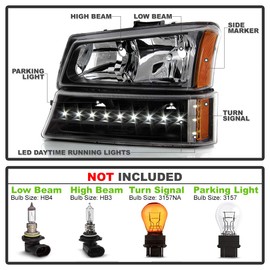 ACANII - For 2003-2006 Chevy Silverado 1500 2500 3500 Black Headlights Headlamps+LED Bumper Signal Lights Lamps 4pcs Set