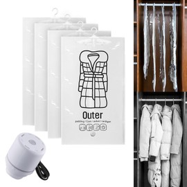 bolsas de almacenamiento de vacío,4 piezas bolsas al vacio ropa, bolsa de compresión colgante al vacío colgantes reutilizables (67 * 110)2 piezas+(67 * 90) 2 piezas (Con bomba de aire)