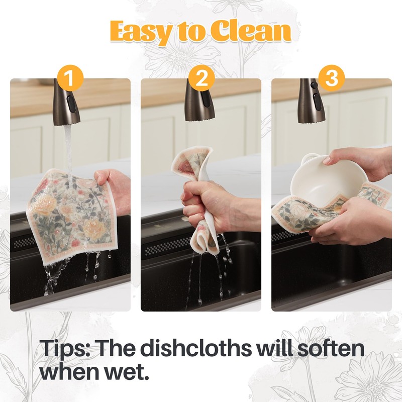 JOYMOOP 6 Pack Dishcloths for Kitchen, Reusable Absorbent Non-Scratch Cleaning