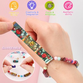 Afufu Sticker Bracelet Making Kit for Age 3+ Girls, 140 Mini Holographic Stickers| 2 Pendants| 2 Friendship Bracelets, Reusable Collectible Toy, DIY Sticker Jewelry Kit School Prize Party Favors