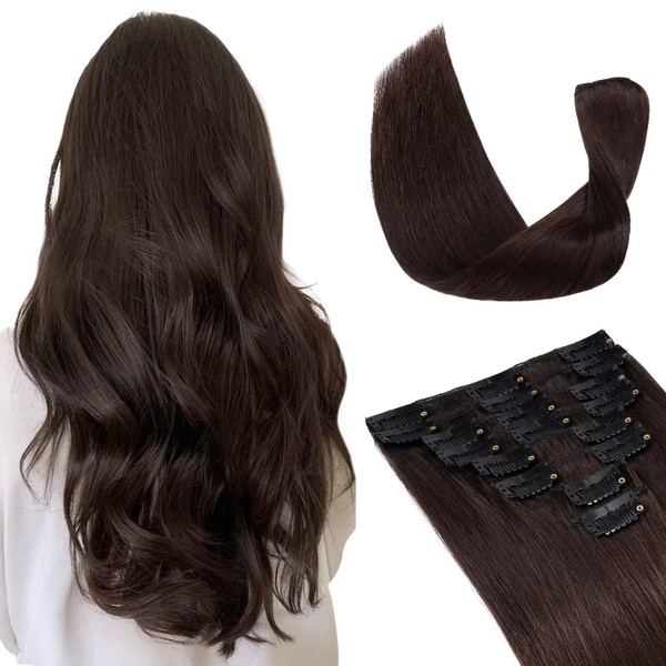Tess Clip-In Real Hair Extensions, Remy Human Hair Extensions, 18 Clips, 8 Wefts, Long & Straight, 45 cm, 70 g, #2 Dark Brown