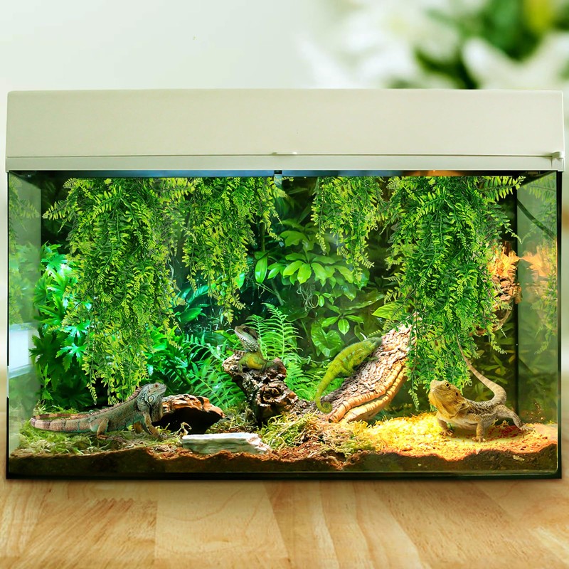 QUOZUO 2 Pack Reptile Plants Terrarium Hanging Plant Artificial Leaves