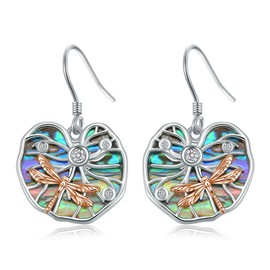 KNTTZZI Sterling Silver Dragonfly Dangle Earrings - Abalone Shell Drop Earrings for Women - Mother's Day & Birthday Gifts