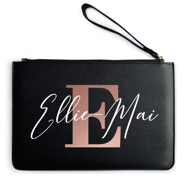 Womens Rose Gold Name And Initial Clutch Bag - Personalised