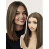 NOSTLAGIA Brown Highlight Bob Wigs Synthetic Lace Front Wig,Mide Part