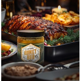 Ol' Stiles Honey Rub Homestyle-Creamed Honey Infused with Spices-Use On: Beef, Chicken, Pork, Seafood, Vegetables, Can be used as a Marinade, Glaze or in Sauces and Dressings