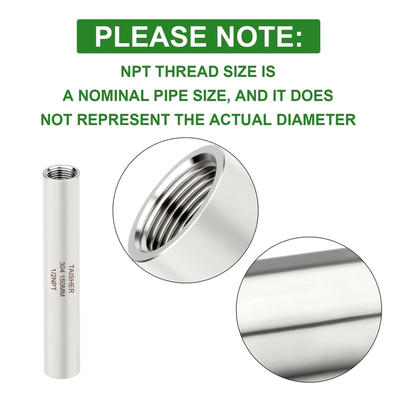 TAISHER 2PCS Stainless Steel Pipe Fittings, 1/2" NPT Female x