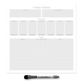 Dry Erase Whiteboard Fitness Tracker | Removeable and Restickable Adhesive Decal | Fine-Tip Magnetic Marker Included | 12" x 12" (White)