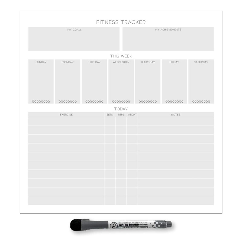 Dry Erase Whiteboard Fitness Tracker | Removeable and Restickable Adhesive