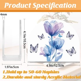 SUPERDANT Flowers and Butterflies Napkin Holder for Tables Acrylic Serviette Organizer Tissue Cocktail Paper Towel Dispenser Storage for Kitchen Countertop Dining Room Farmhouse Decoration