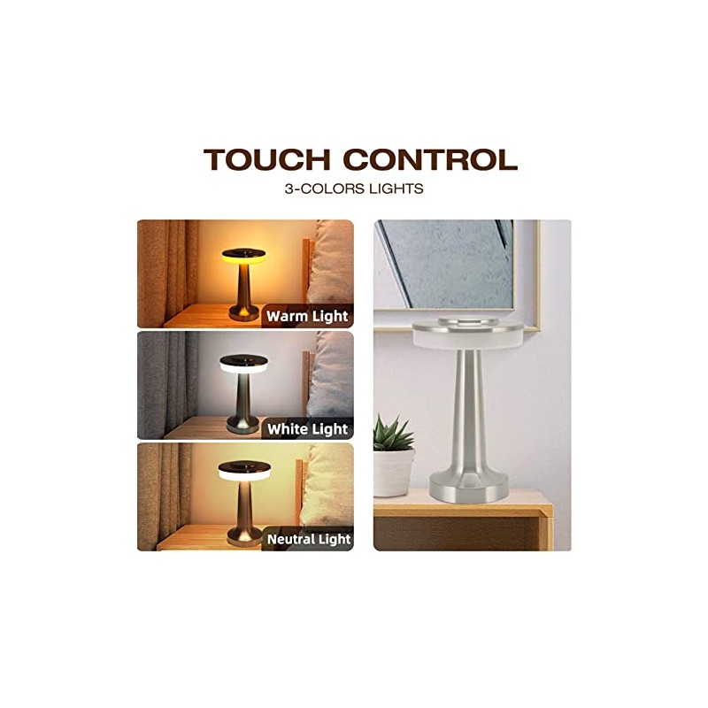Lámpara de Mesa LED Portátil Control Táctil Retro, Lámparas de