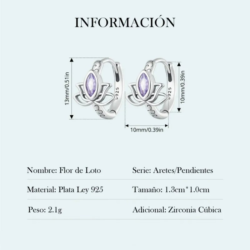 Aretes Arracadas Huggies Flor De Loto 100% Plata S925