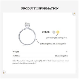 Bellitia Jewelry Women's CZ Diamond Solitaire Ring 925 Sterling Silver Gold-Plated / White Gold-Plated Cubic Zirconia Rings in Emerald Cut Engagement Ring Front Ring Wedding Ring, Cubic Zirconia