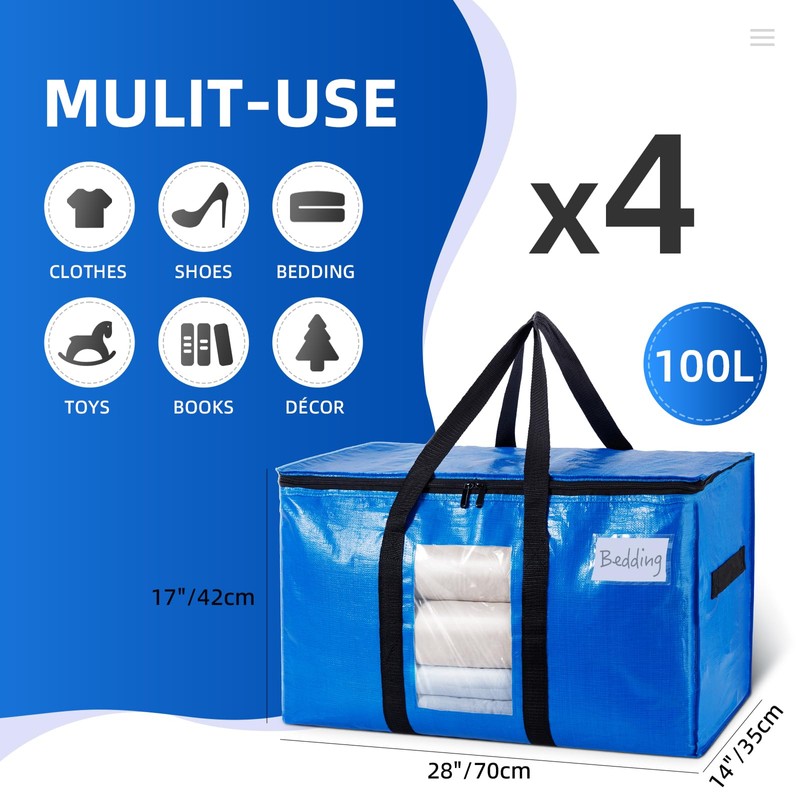 TAILI Extra Large Moving Bags, 4 Pack Blue Heavy Duty