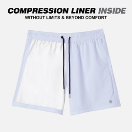 BRISIRA Traje de baño para hombre, secado rápido, entrepierna de 5 pulgadas, pantalones cortos de playa con forro de compresión y bolsillo con cremallera, Blanco, 38