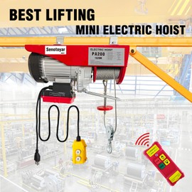 Electric Hoist 2 in 1-440lbs Electric Hoist Winch with 98ft Wireless Control&Wired Remote Control,110v Electric Hoist 59ft/29.5ft Lifting Height for Garage Warehouse Factory,Single/Double Slings