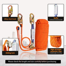 Fall Protection Safety Rope 150ft Heavy Duty Vertical Roofing Grab Snap Hook Shock Absorber Fall Protection Line Kit Restraint System Roofing Safety Equipment（150ft）