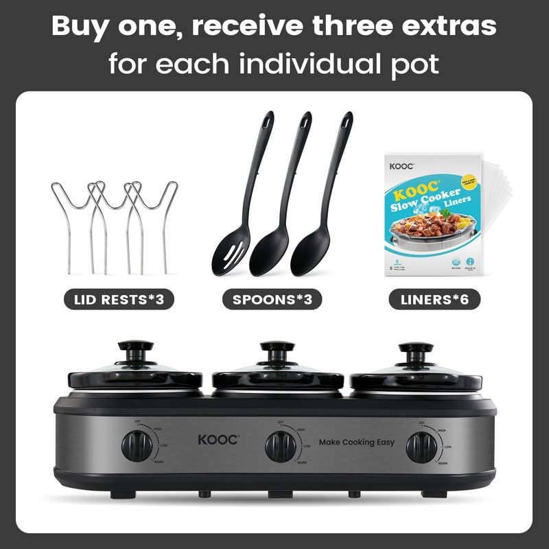 KOOC Triple Slow Cooker Buffet Server and Food Warmer 3x1.5