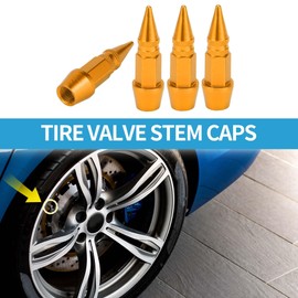 A ABSOPRO Reifenventilkappen 45MM Autoreifen Ventilkappe aus Aluminiumlegierung Goldfarben für Auto Fahrrad Motorrad LKW Anti-Crash-Reifenventil-Staubschutzkappe Ventilkappe 4 Stück