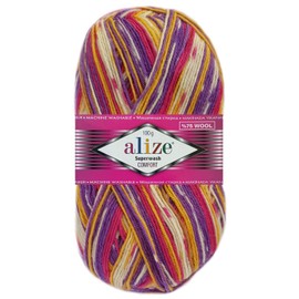 Alize Sock Wool Superwash Comfort Colour Coloured 4-Ply 7655 Confetti Mix 100 g