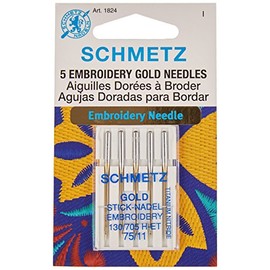 Schmetz 1824 Embroidery Needles, 11/75, Pack of 5, Gold