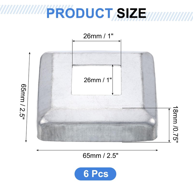 uxcell 6Pcs Post Base Cover, 2.5"x2.5" (Internal Size 1"x1") Metal