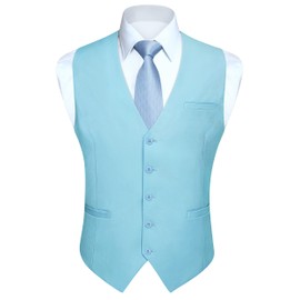 HISDERN Chaleco de traje para hombre con 3 bolsillos para traje o esmoquin, Azul, Large