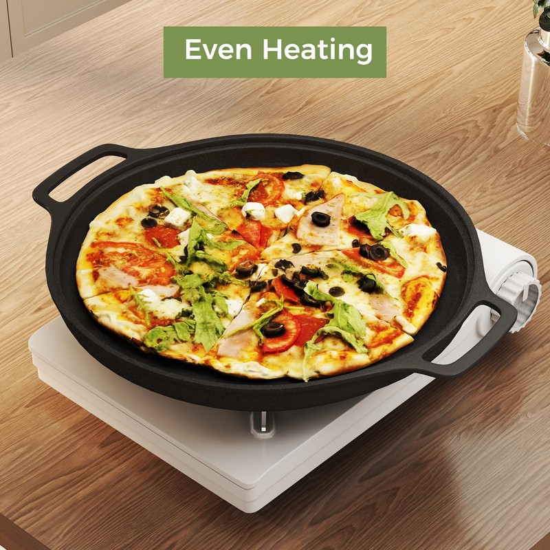 ZEMBSOYA 14Inch Cast Iron Griddle, Thickened Double Ears Pizza Pan,