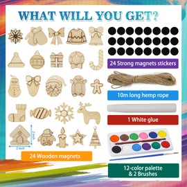 MUOUAKATE Craft Advent Calendar 2024-24 Boxes Christmas Countdown Calendar Wooden Art Crafts Painting Kit - DIY Wooden Magnets Christmas Ornament Kit - Christmas Party Favor Gifts for Kids Adults