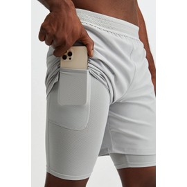 Fabletics Men's The Fundamental Short (Lined), Workout, Running, Training, Gym, Yoga, Ultra Lightweight, Athletic, 7" Inseam, L, Mineral Grey