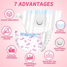 Dono Disposable Pet Diapers Female Dogs Super Absorbent Soft Heating Pee Diapers Liners XXS-M, Puppy Doggy Diapers Cats (Small 48count)