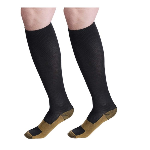 Bcurb Graduated Compression Socks (2 Pair) for Women & Men - Stockings for Sports, Running, Nurses, Shin Splints, Diabetic, Flight, Travel, Pregnancy (Black/Copper, "XX-Large")