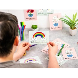 Papierdrachen 12 Colouring Postcards - with Rainbow and Flowers for Children - Send Greetings to Grandma, Grandpa and Friends - We Stay Home