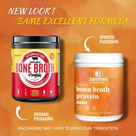 Zammex Grass Fed Bone Broth Powder - 1.32lb,20g Protein Hydrolyzed Peptides