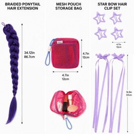 Purple Hair Extension Set - Purple Ponytail Extension - Mesh Makeup Pouch