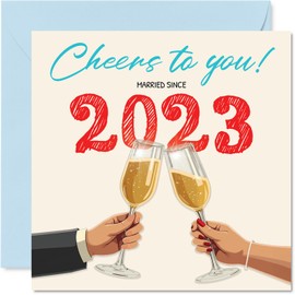 2nd Anniversary Card for Women Men - Cheers! Married Since 2023 - Happy 2 Year Anniversary Card for Companion Boyfriend Wife Partner, 145mm Wedding Anniversaries Greeting Cards