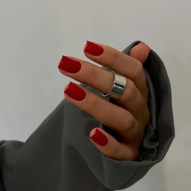 KQueenest Light Red Press On Nails Short Square - Acrylic Press On Nails Summer, Sheer Bright Fiery Short Fake Nails with Glue, Glossy Opaque, Reusable Soft Gel Glue on Nails for Women Gift, 24 Pcs