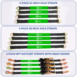 Trekassy Car Tie Down Straps for Trailers with Snap Hooks (4PK), 2" x 96" Ratchet Car Hauler Straps, 10,000lbs Break Strength (Black)